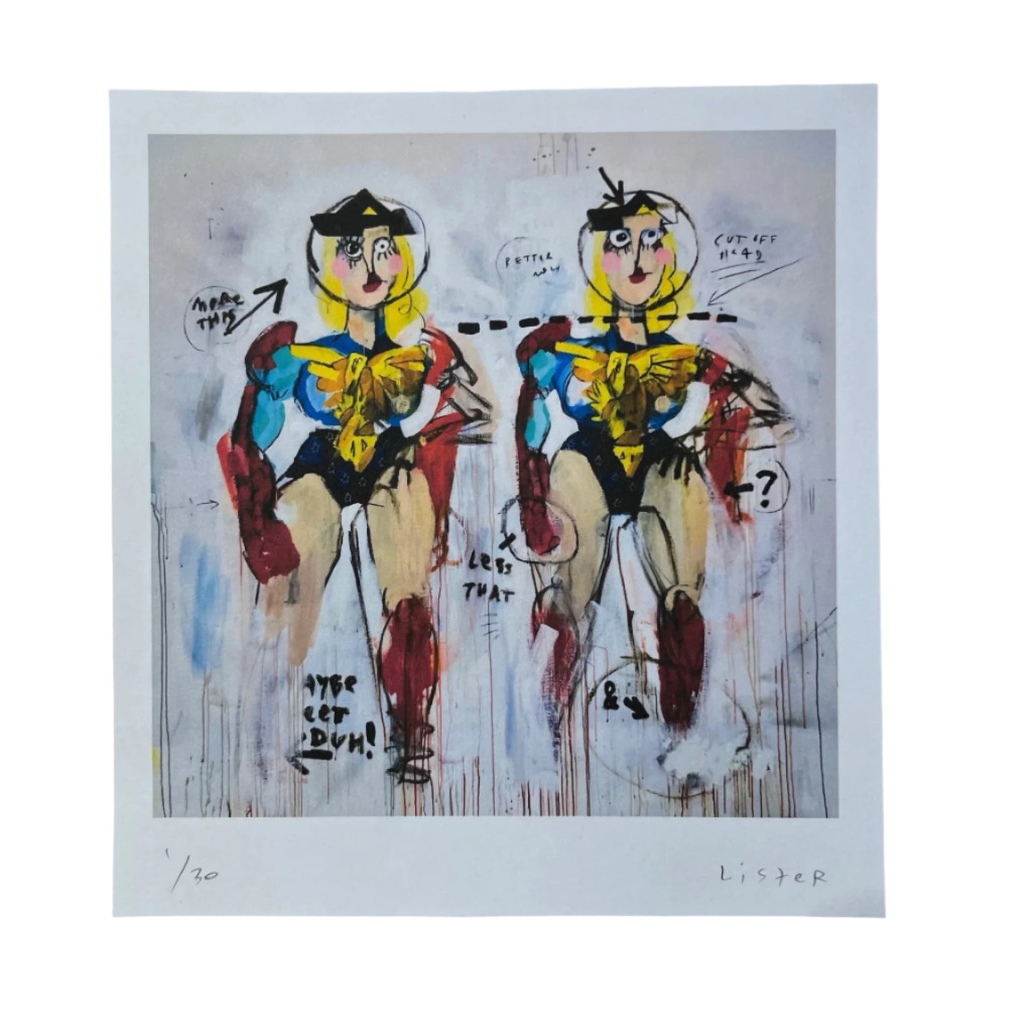 Two stylized figures in superhero costumes with text bubbles on a white background